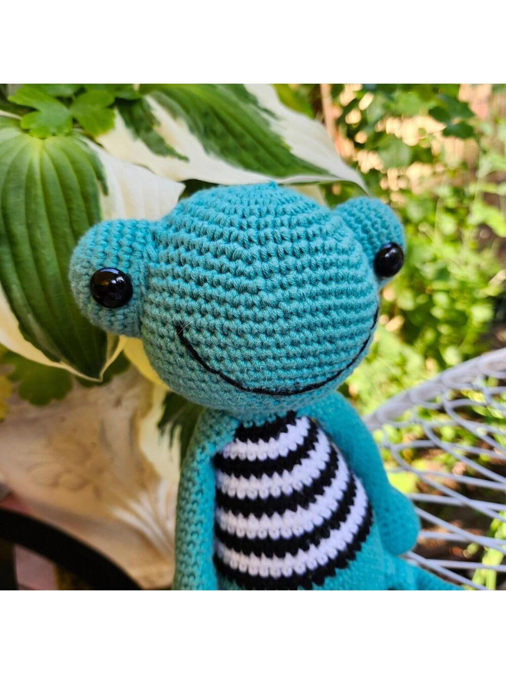 Handmade Crochet Frog Plush Amigurumi Stuffed Animal 18" Long - Picture 2 of 6